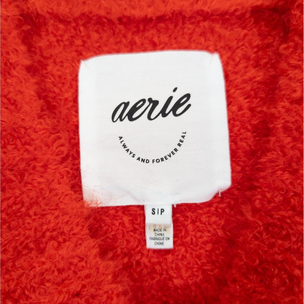 Aerie Eyelash Knit Sweater Women S Red V-Neck Oversized Soft Girl Cabincore Cozy - Picture 2 of 11